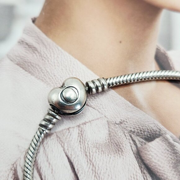 Pandora Moments Heart & Snake Chain 925 Sterling Bracelet Authentic 7.5" Length - Picture 3 of 4